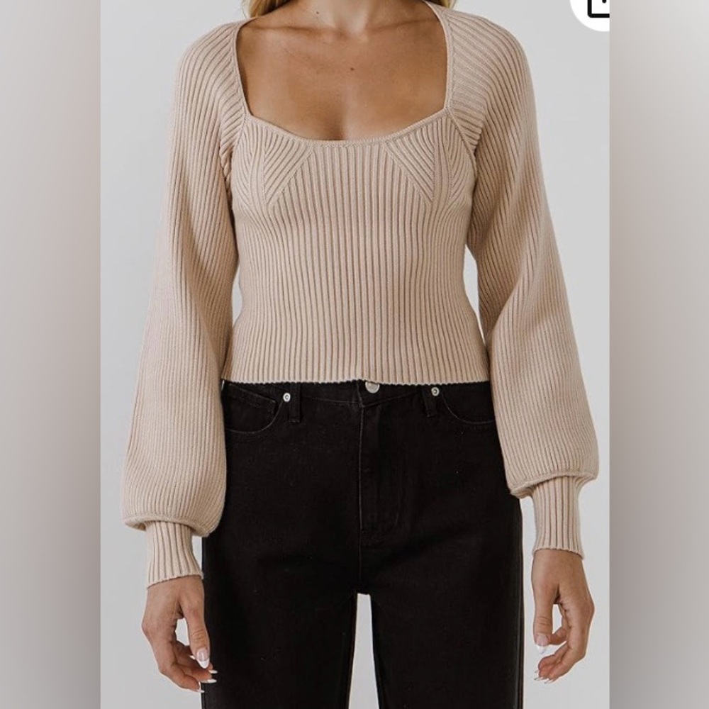 Square Neck Ribbed Sweater - Picture 2 of 8